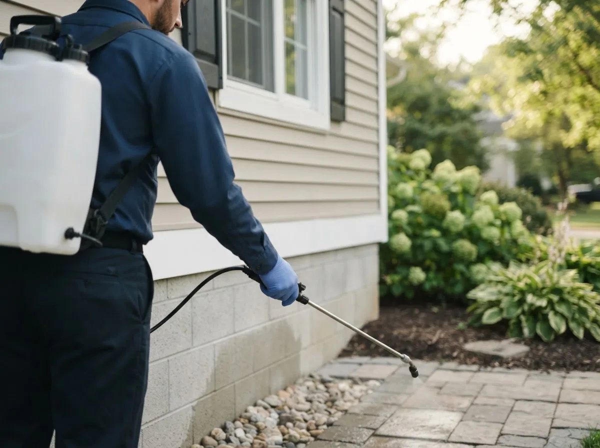 Pest control technician inspecting a home in Strafford, MO